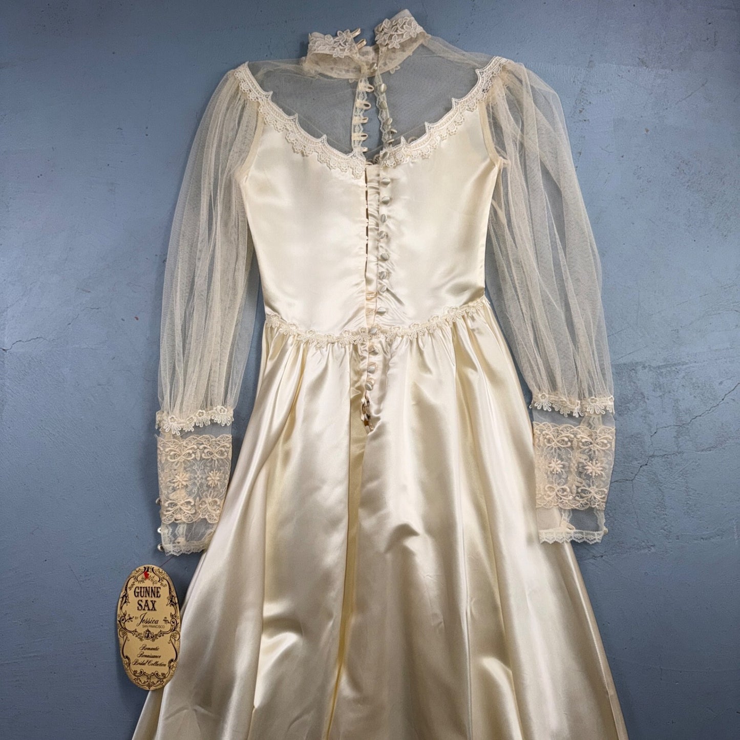 Vintage NWT 1970s GUNNE SAX Lace Prairie Wedding Dress Size 7 Hippie Boho 70s
