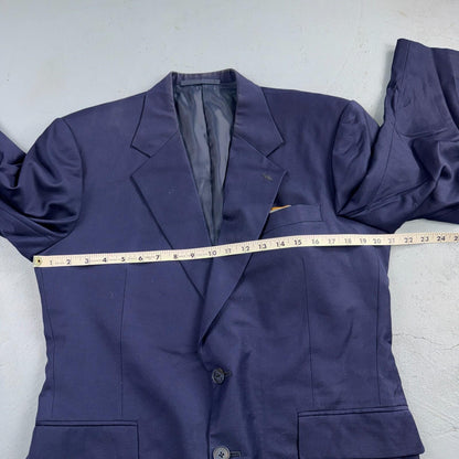 1990s Custom VTG Mens 2 PC Suit 40 Jacket Coat Pants Navy Blue Wool Rockabilly