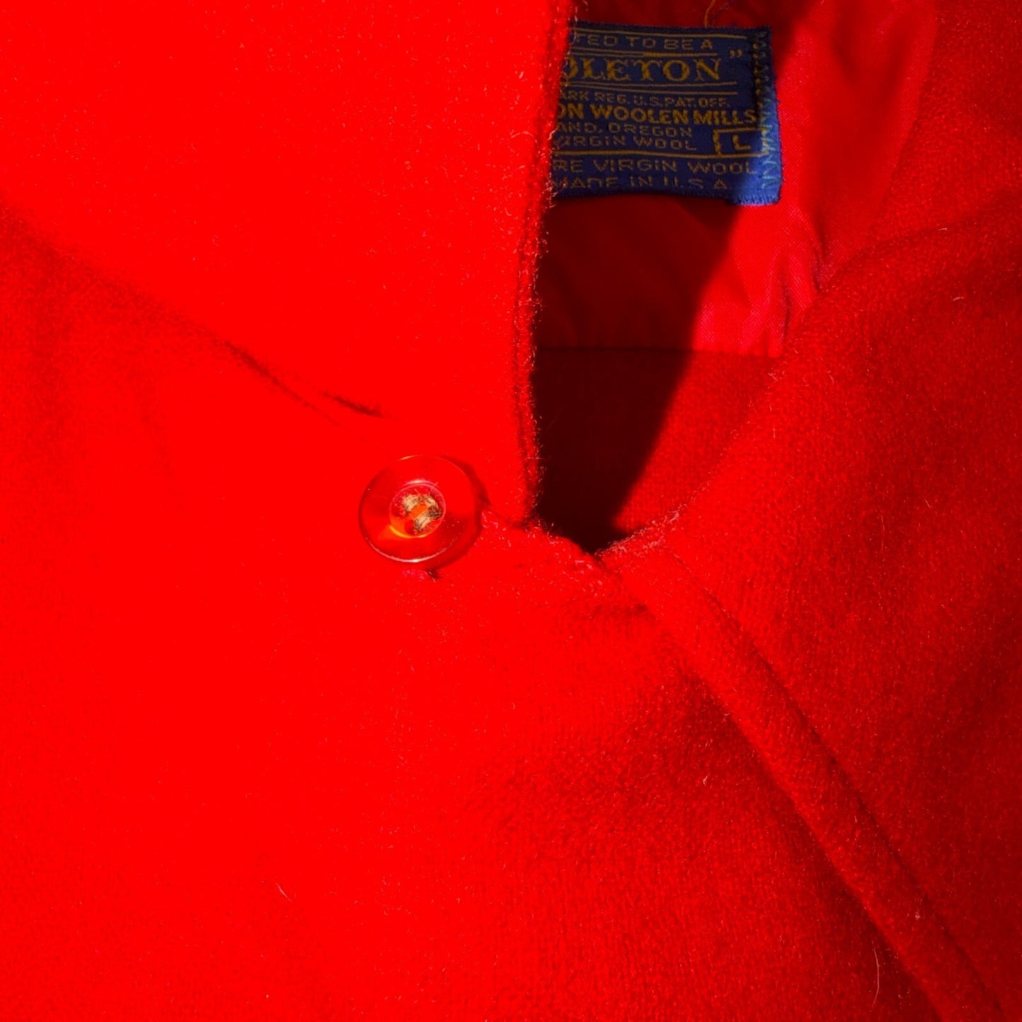 VTG 70s Pendleton Red Virgin Wool Board Shirt Loop Collar USA Men's L