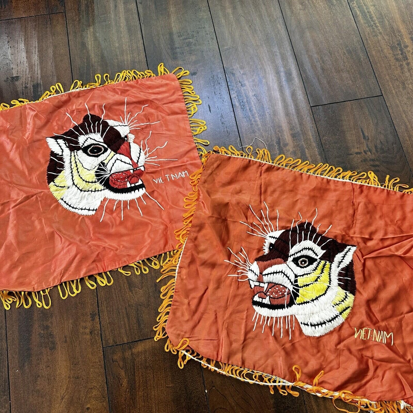 VTG Vietnam Handmade Silk Embroidered Tiger Souvenir Wall Art Collectible Jacket