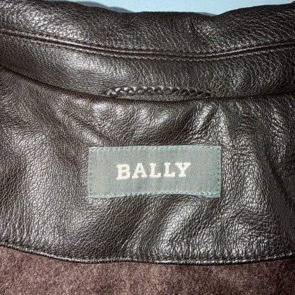 Bally Brown Leather Jacket Mens Size 44 Bomber Coat Made in Italy Soft Wool