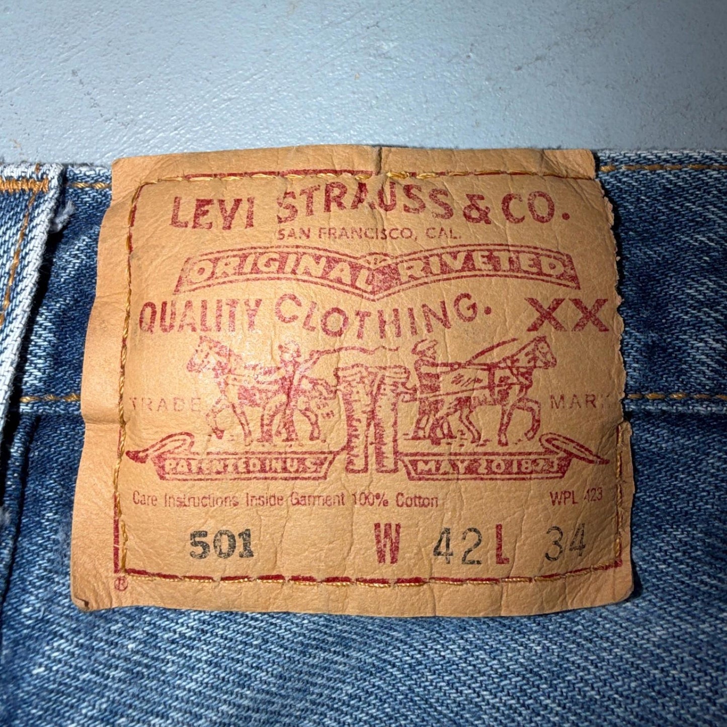 Levis 501 Vintage Y2K 90s XX Straight Leg Jeans Blue Light Wash 42x34 Act 40x34
