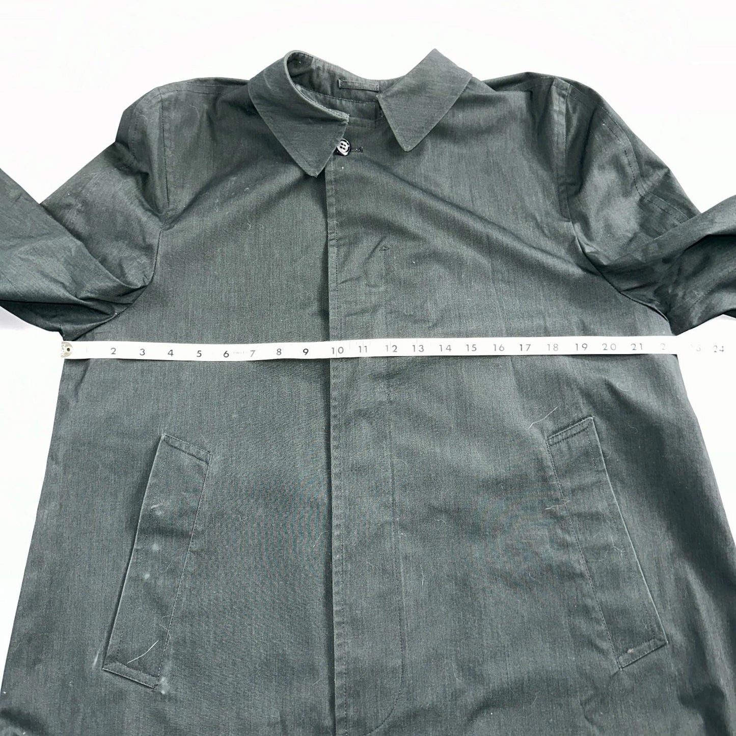Aqaron Rain Trench Coat Mens 38 Short Green Long Sleeve Button Long Jacket