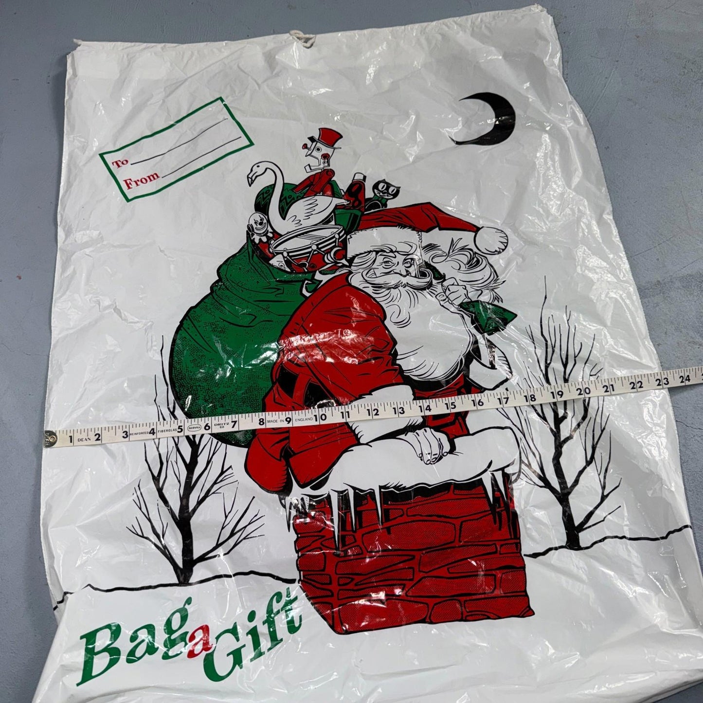 Vintage Large Plastic Christmas Stocking Santa Claus Gift Bags Used Cute