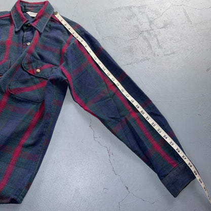VTG Five Brother Shirt Mens M Shadow Plaid Flannel USA Red 1980s 80s Green Red