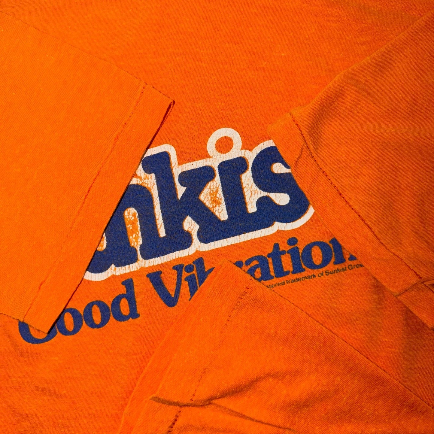 Sunkist Good Vibrations 1970s VTG T Shirt 70s 80s Orange Soda Graphic Promo