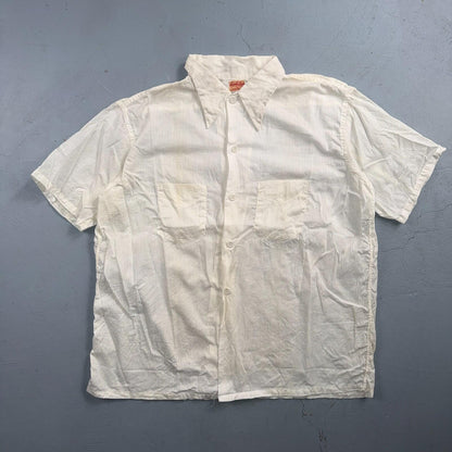 VTG 1940s Brooks Lane Button Shirt Rockabilly Stained White Striped Cotton 40s