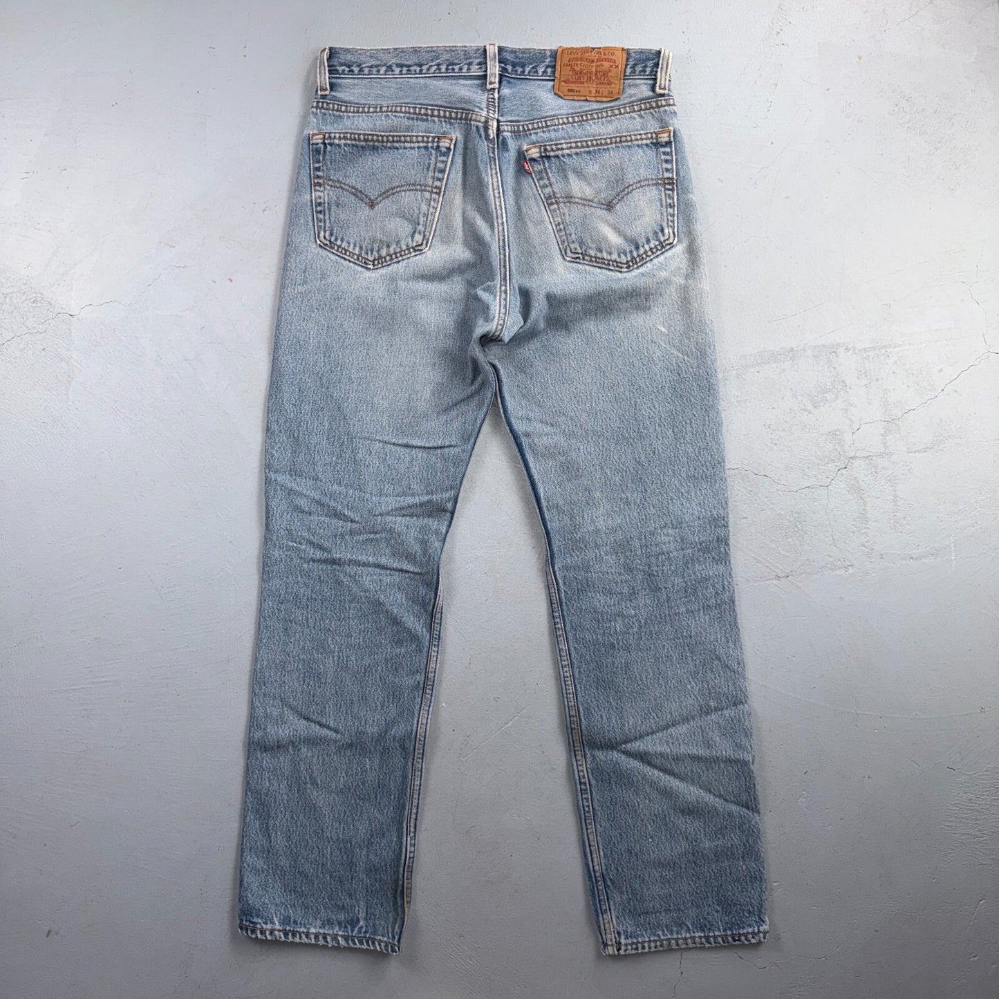 Levis 501 Vintage 90s USA XX Straight Leg Jeans Blue Light Wash 34x34 Act 32x29