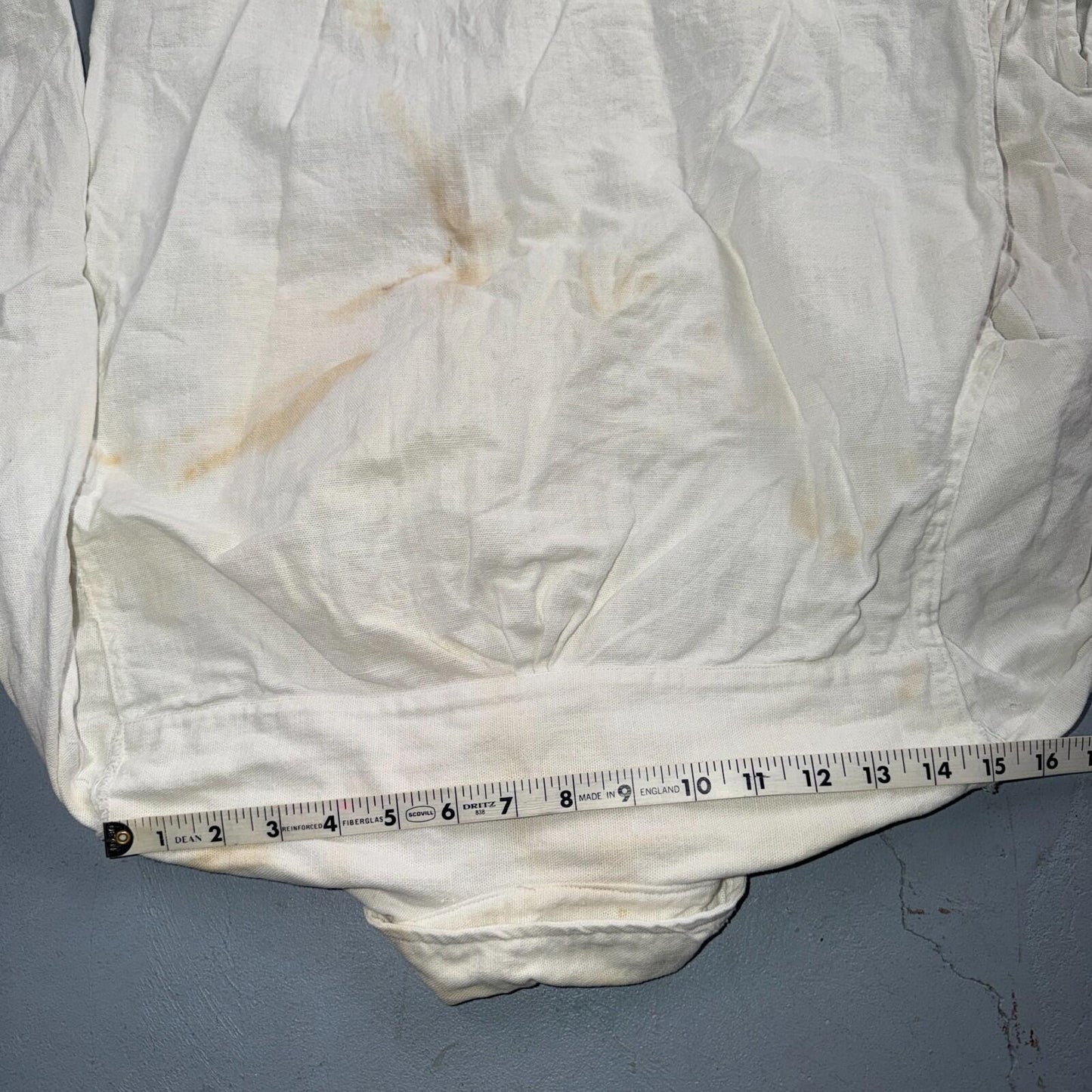 VTG 1940s Sportswear Button Shirt Rockabilly Stained White Linen? Cotton 40s
