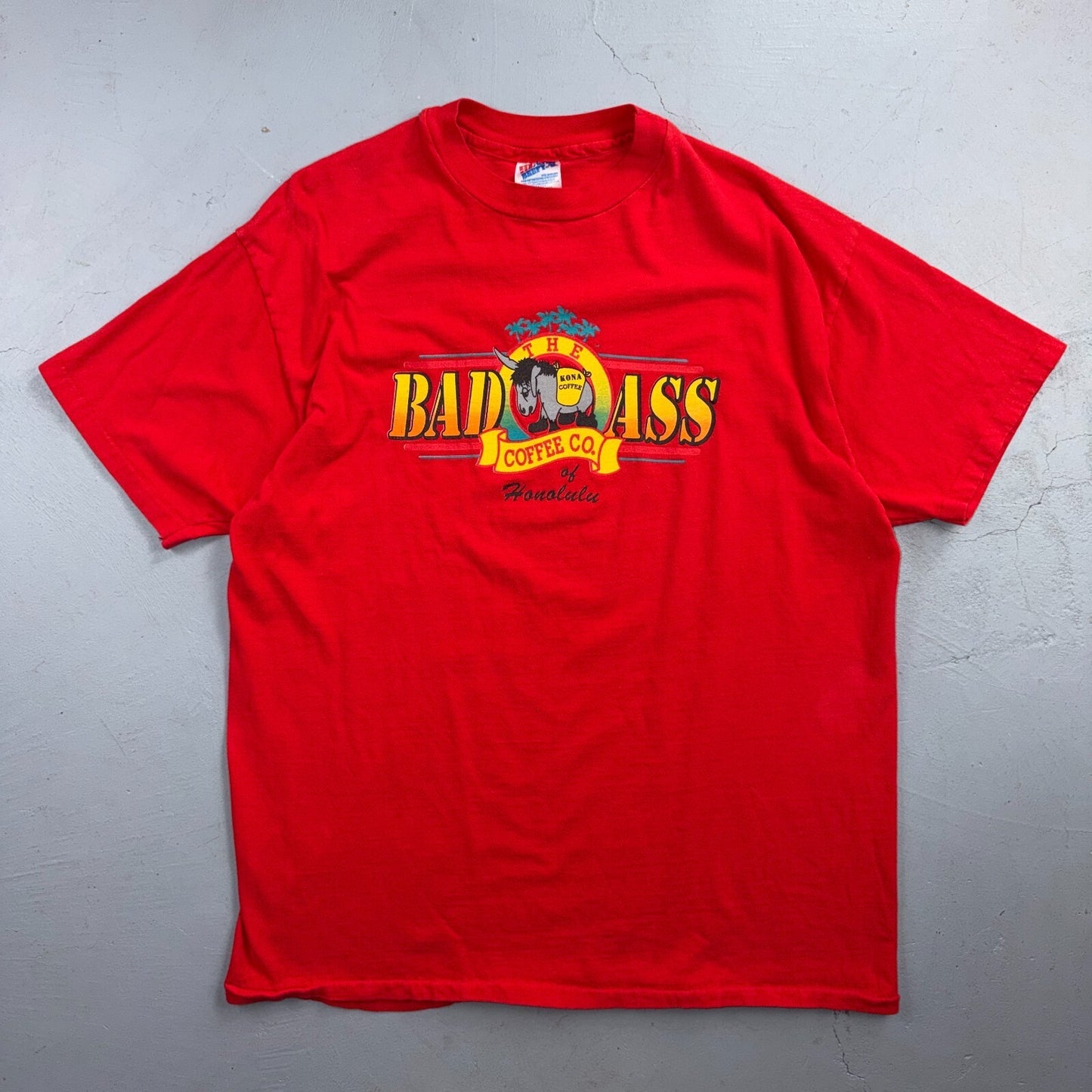 Badass Coffee Red 80s Hawaii VTG T Shirt Honolulu Red Single Stitch Donkey Kona