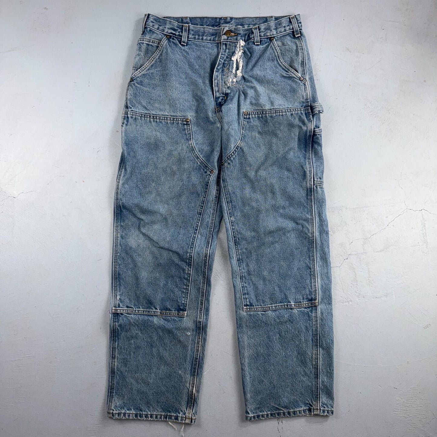 VTG Carhartt Men’s B73 DST 36x32 Double Knee Denim Jeans Workwear Thrashed