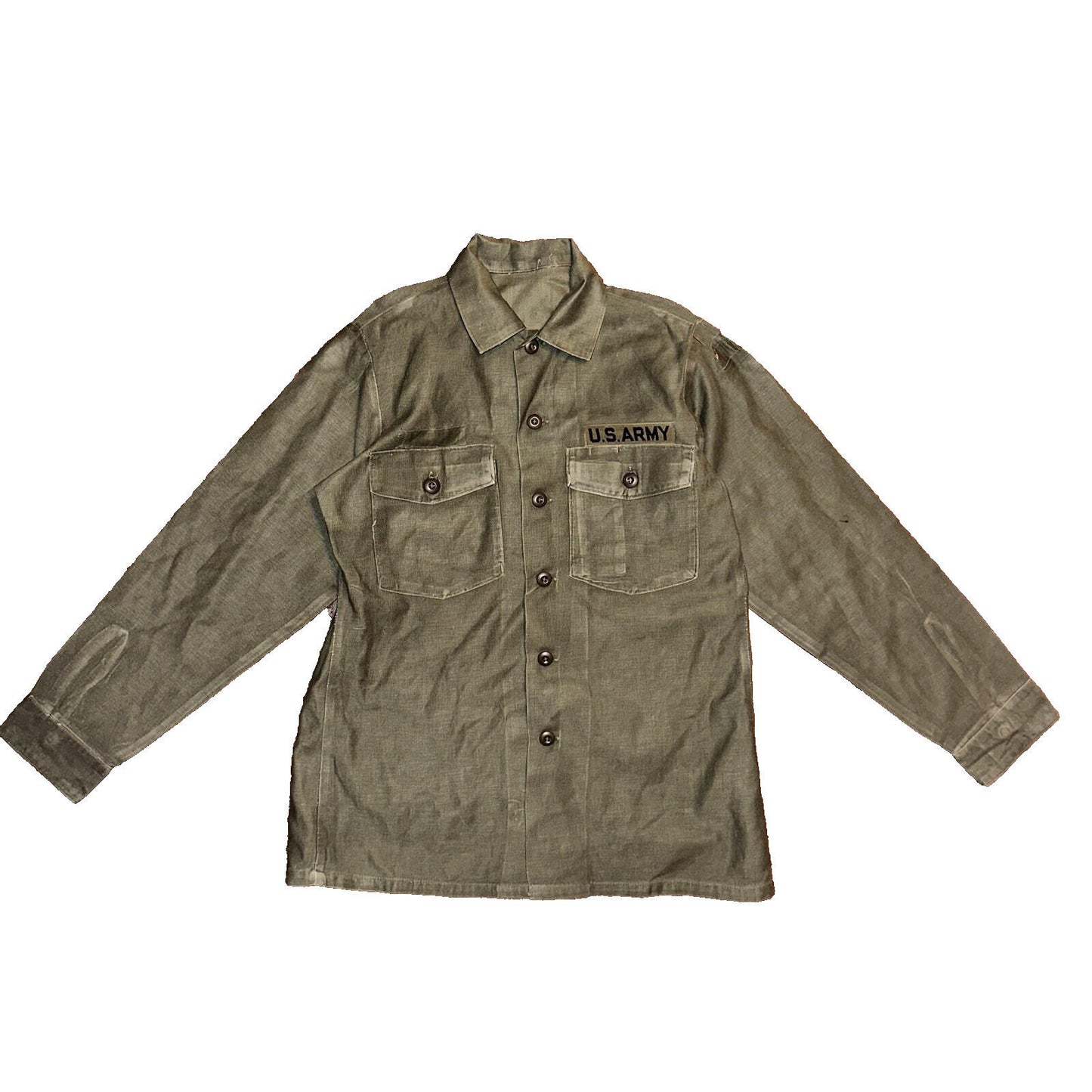 Vintage US Military Shirt OG-107 Vietnam 1970s DSA 1975 Post WWII Camo Green