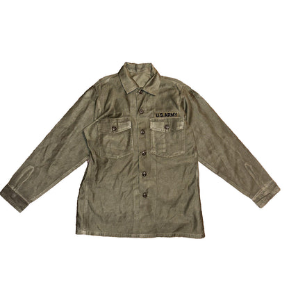 Vintage US Military Shirt OG-107 Vietnam 1970s DSA 1975 Post WWII Camo Green