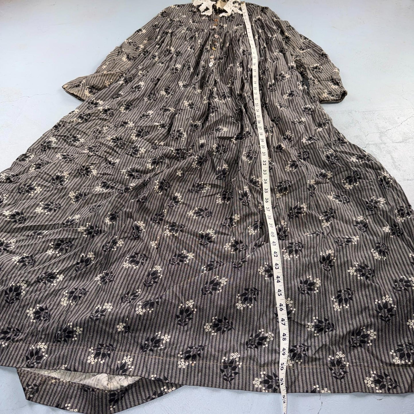 Antique Edwardian 1800s Calico Day Dress House Farm Dress Victorian 1900s Lace