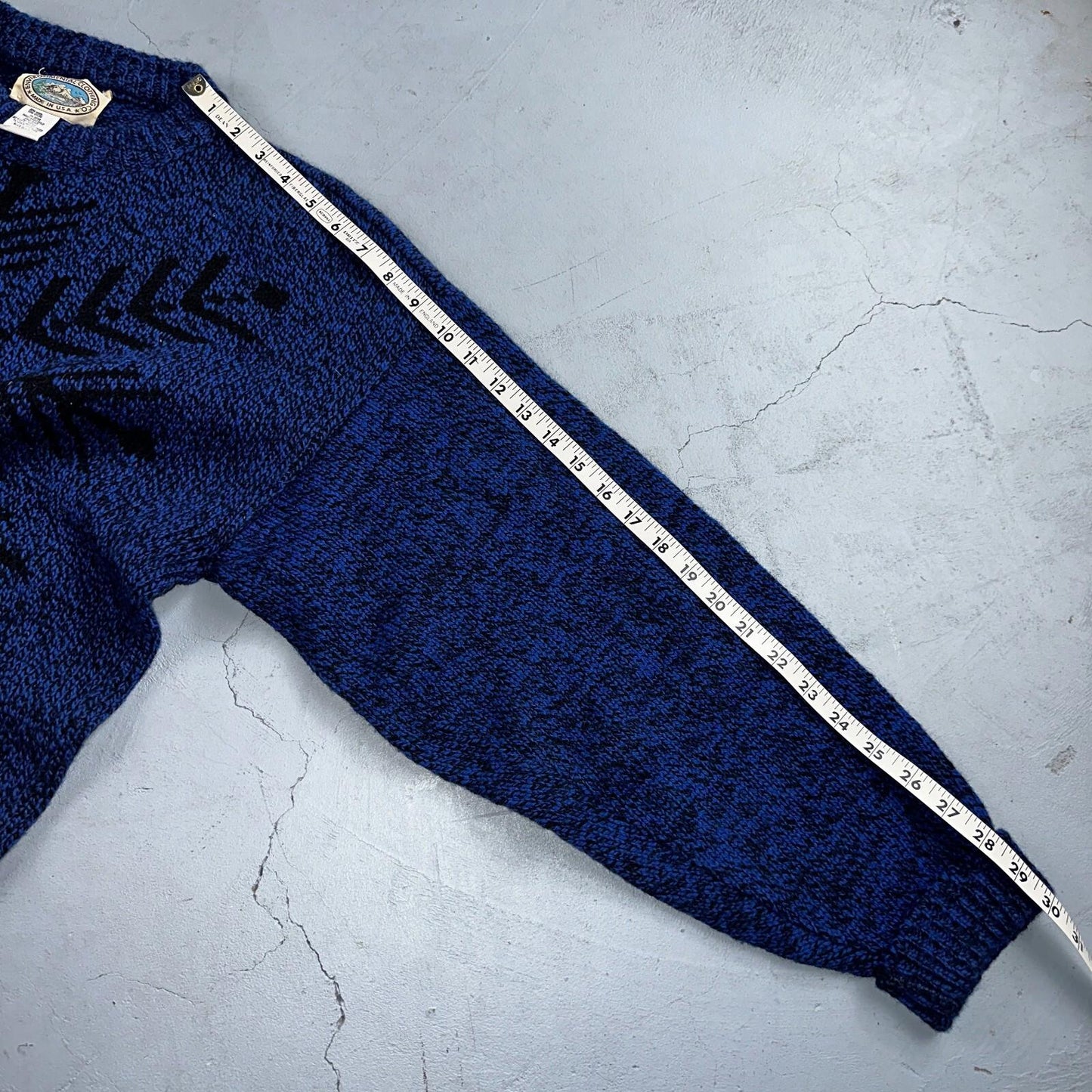 Environmental Clothing Co. VTG 90s Blue Wool Knit Holiday Cottage Sweater L USA