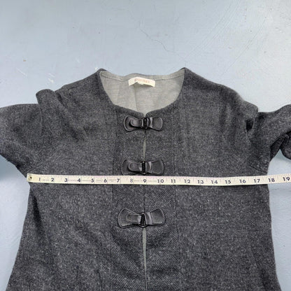 ELLEN TRACY Sweater M Wool Cardigan Duster Coat Buckle Latch Double Knit Gray