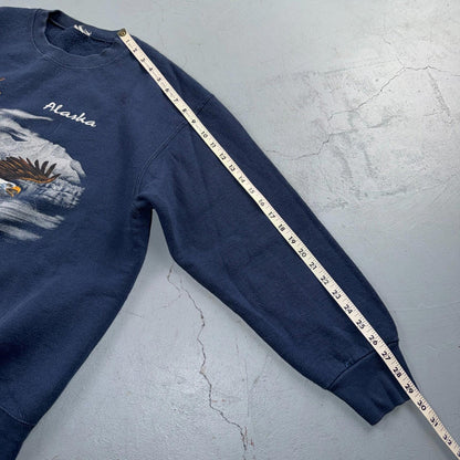 VTG Alaska Crewneck Sweatshirt USA Patriotic Eagle America Classic Blue Navy