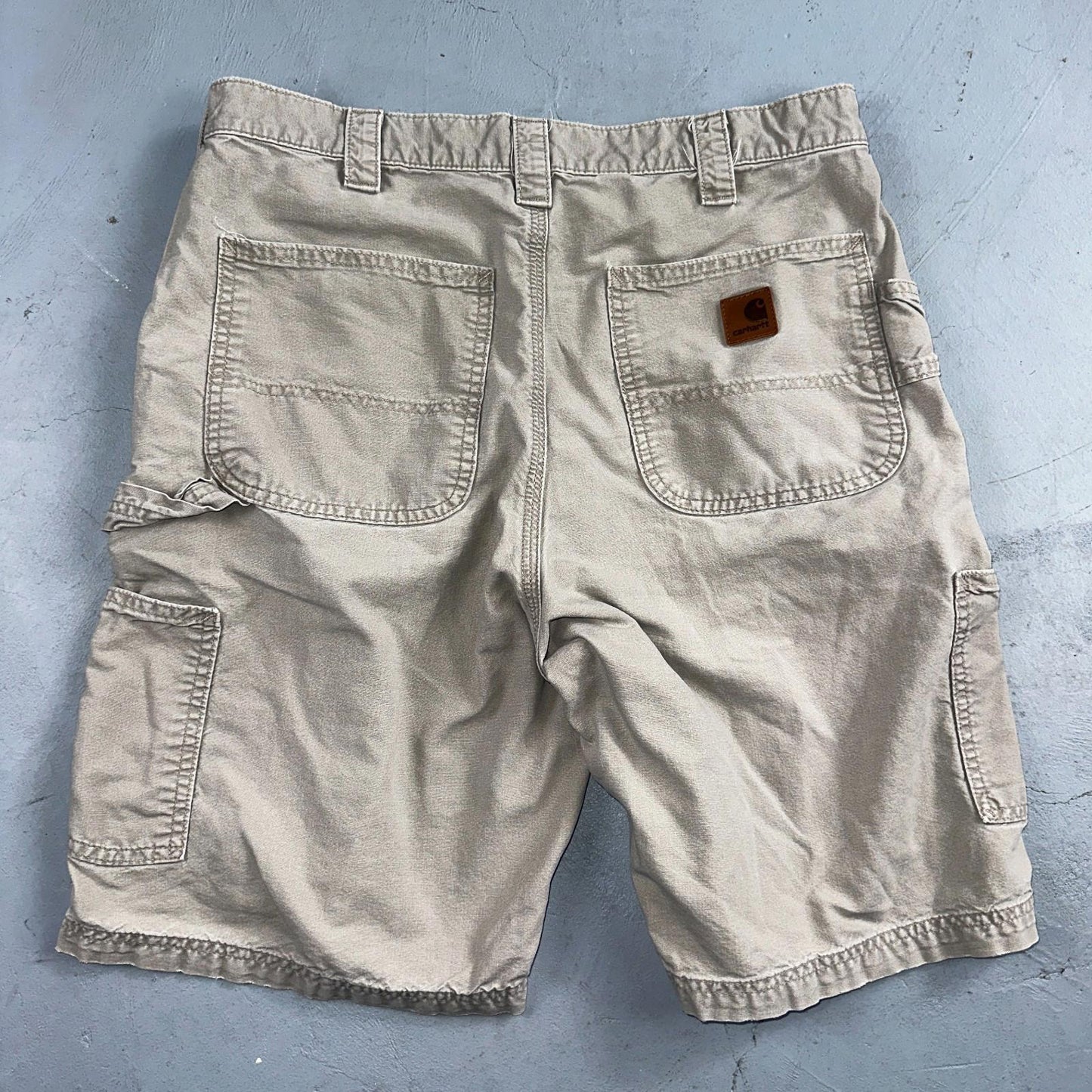 Carhartt B147 Shorts Mens 34 Tan Canvas Carpenter Cargo Work Worn Tan khaki