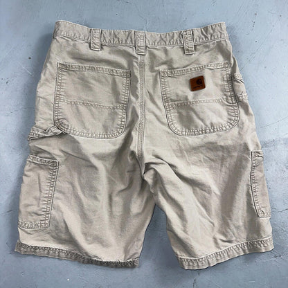 Carhartt B147 Shorts Mens 34 Tan Canvas Carpenter Cargo Work Worn Tan khaki