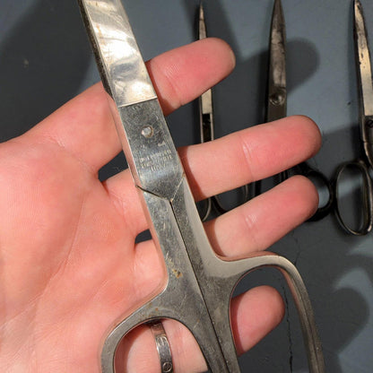 4 Pairs of Used Vintage Scissors Silver Handle Henkel Italy Steel Rare 60s