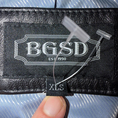 BGSD Mens Black Leather 2 Button Front Collared Jacket Size XL S Lambskin