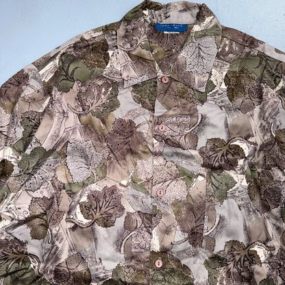 VTG 90s Towncraft Leaf Print Camp Shirt Brown Green Abstract Men's M Button Up