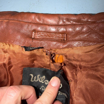 VTG Wilsons Women's Brown 100% Leather Jacket Trench Car Coat Belted 80s 90s