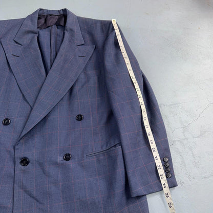 60s Pinstripe Blue Double Breasted Suit Jacket Wool 42 70s Navy Blue 1960s