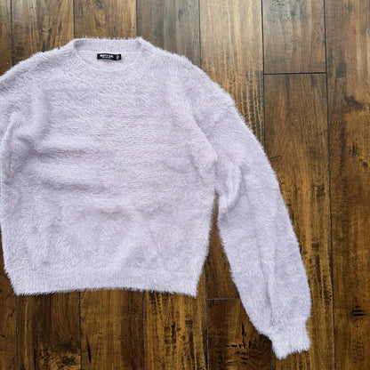 Nasty Gal Womens Fuzzy Sweater Purple Crew Neck Long Sleeve Mohair Vtg Style