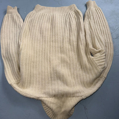 VTG Abercrombie & Fitch Heavy Wool Shawl Sweater Oatmeal Beige Fisherman 70s