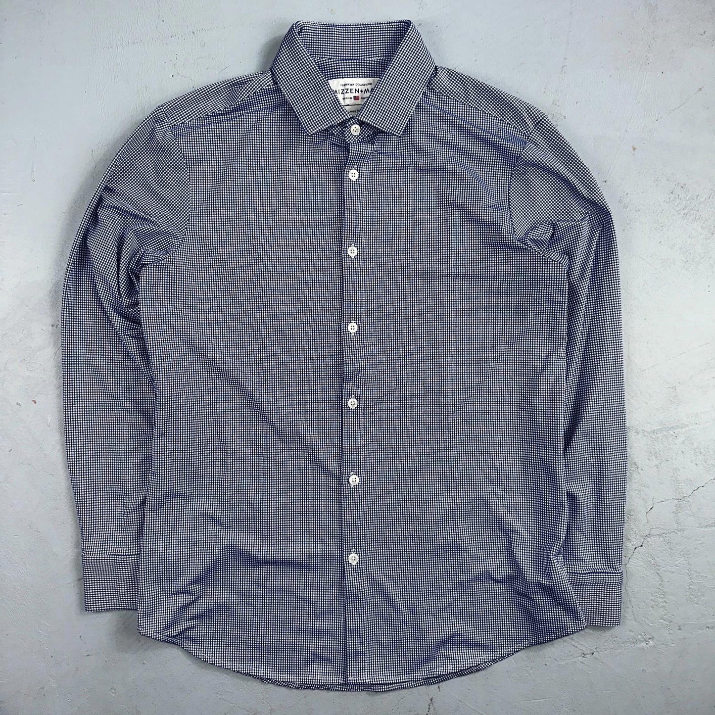 Mizzen Main Spinnaker Collection Shirt Mens L Trim Fit Navy Gingham Performance
