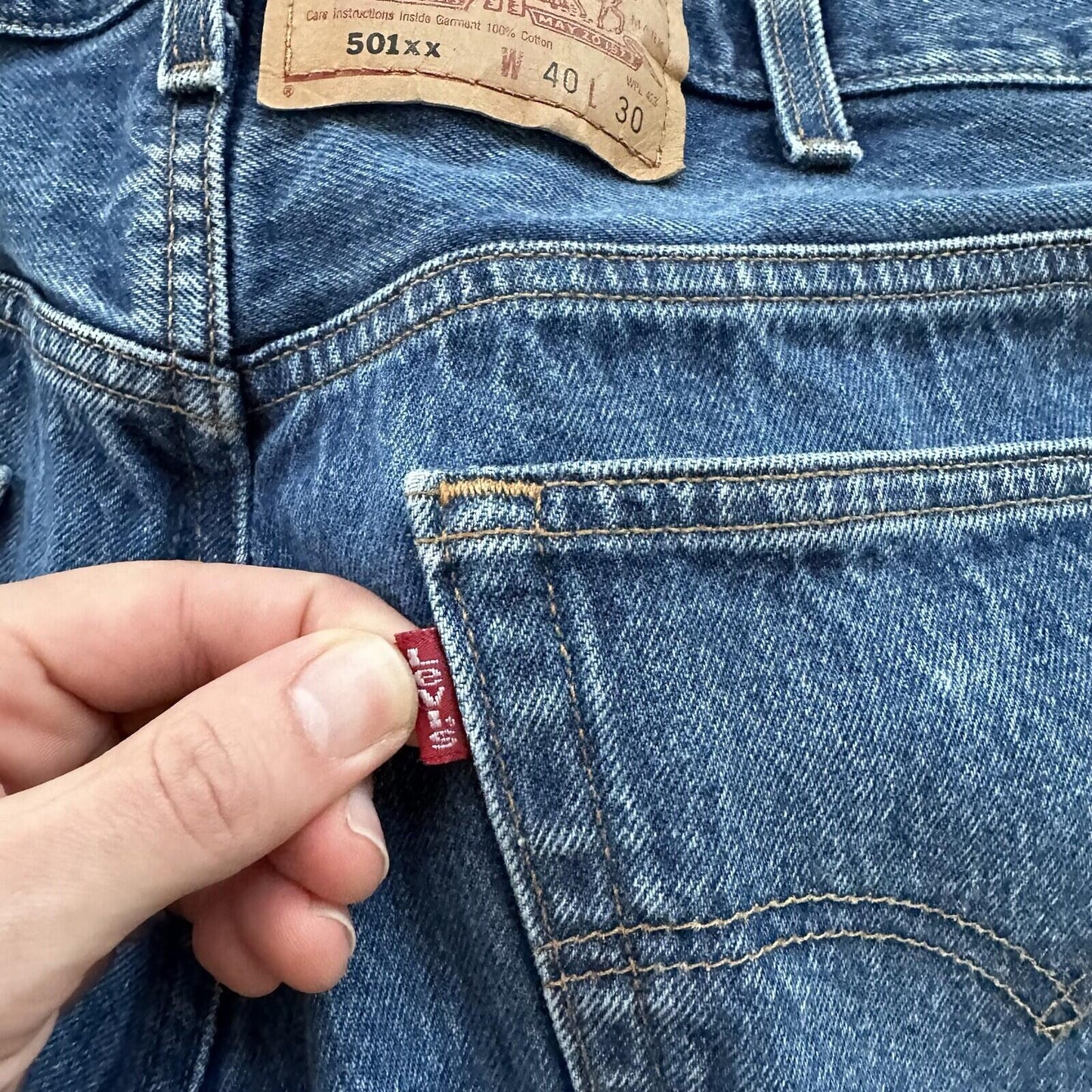 Vintage Y2K 90s Levis 501 XX Button Fly Light Wash 40x30 Jeans Act 36x26