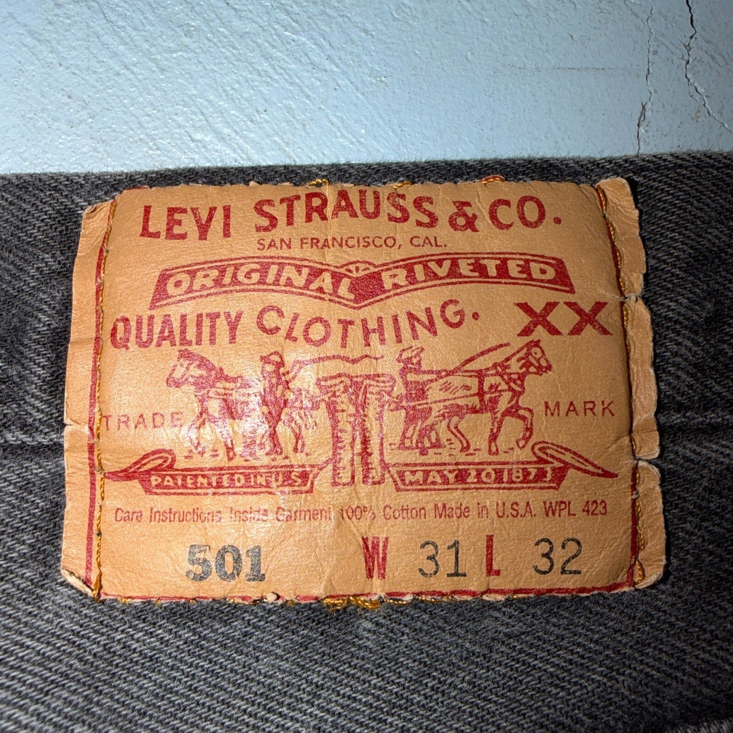 Levis 501 Vintage 90s USA XX Straight Leg Jeans Black Light Wash 31x32 Act 30x27