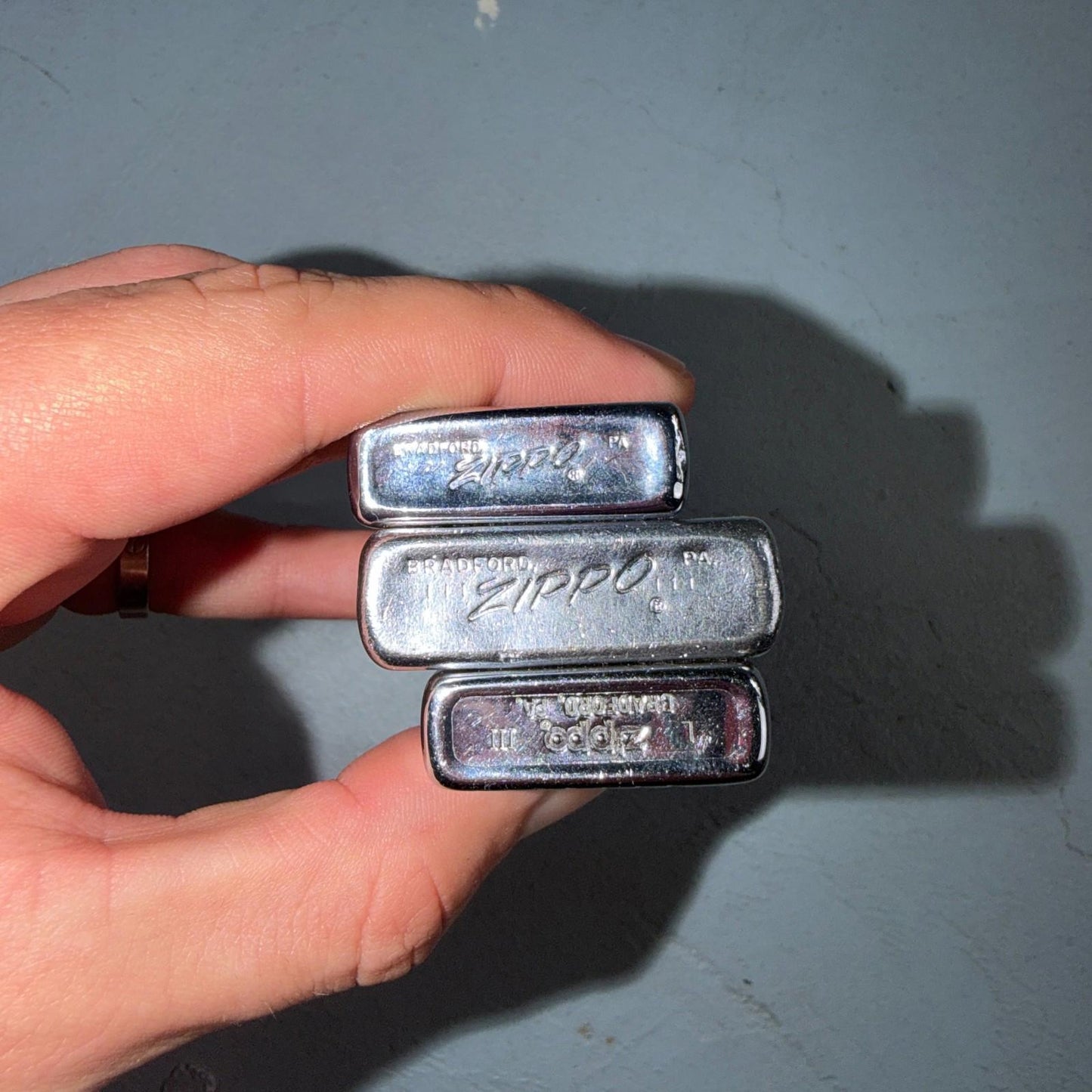 Lot Of 3 Vintage Zippo Lighters Silver Tone Bradford Pennsylvania PA Refillable