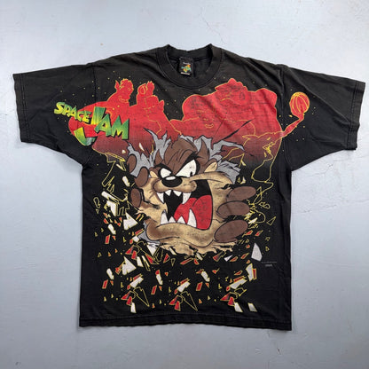 Vintage 1996 Taz Tasmanian Devil Looney Tunes Space Jam T Shirt AOP Graphic 90s