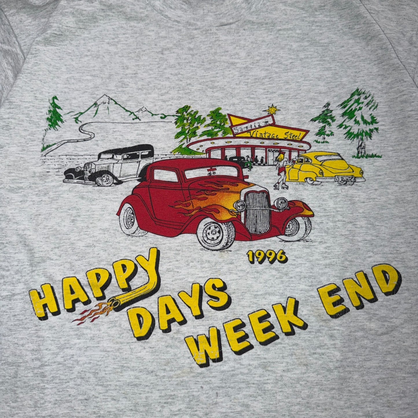Happy Days Weekend 1996 VTG T Shirt Cars Steel Santiam Folk Art Graphic 90s USA