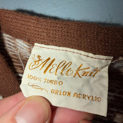 VTG 80s Mello Knit Acrylic Knitwear Womens Cardigan Orlon Brown Aztec Boho Chic