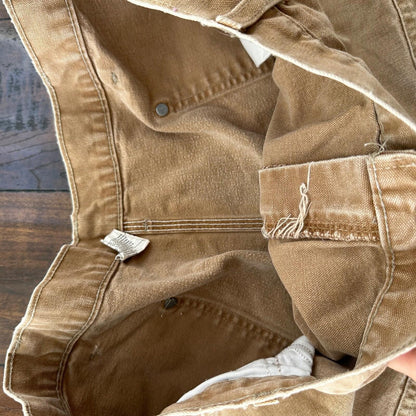 VTG USA Carhartt Thrashed Double Knee Work Dungaree Duck Brown 90s Pants 42x32