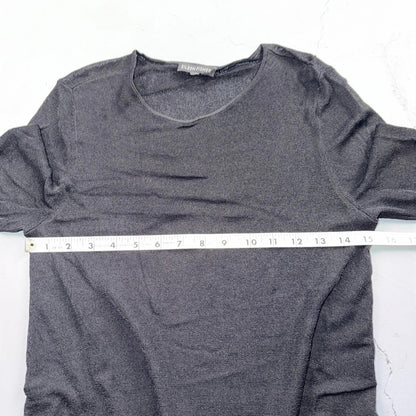 Eileen Fisher Top Womens XS Asymmetrical Knit Metallic Black Silver Evening