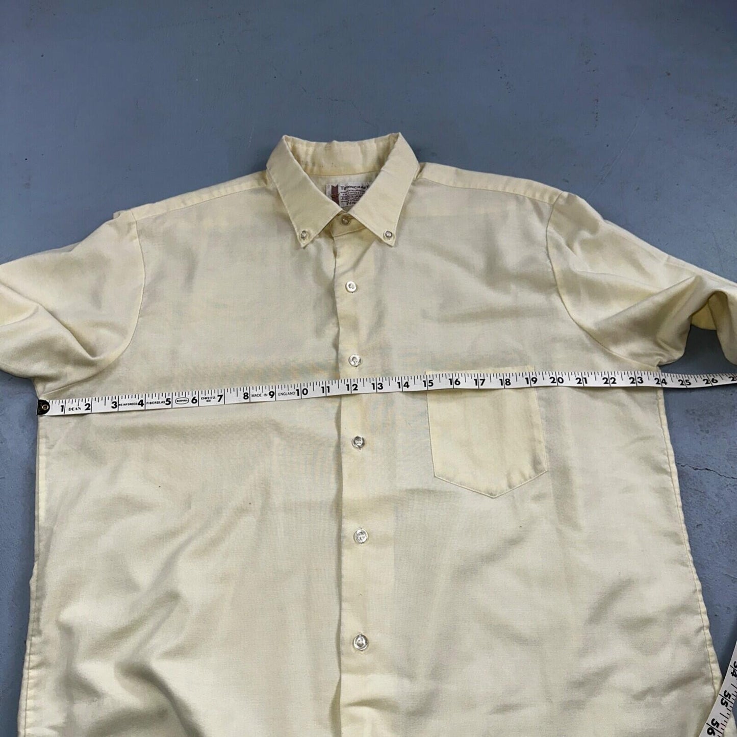 Vintage Penneys Towncraft Shirt Men 16 Penn Prest Yellow White Stripe 60s 1960s
