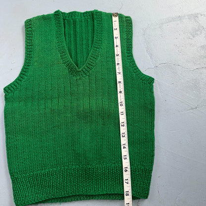 VTG Green Vest Knitted Sleeveless Sweater Pullover Handmade Knit 70s 1970s