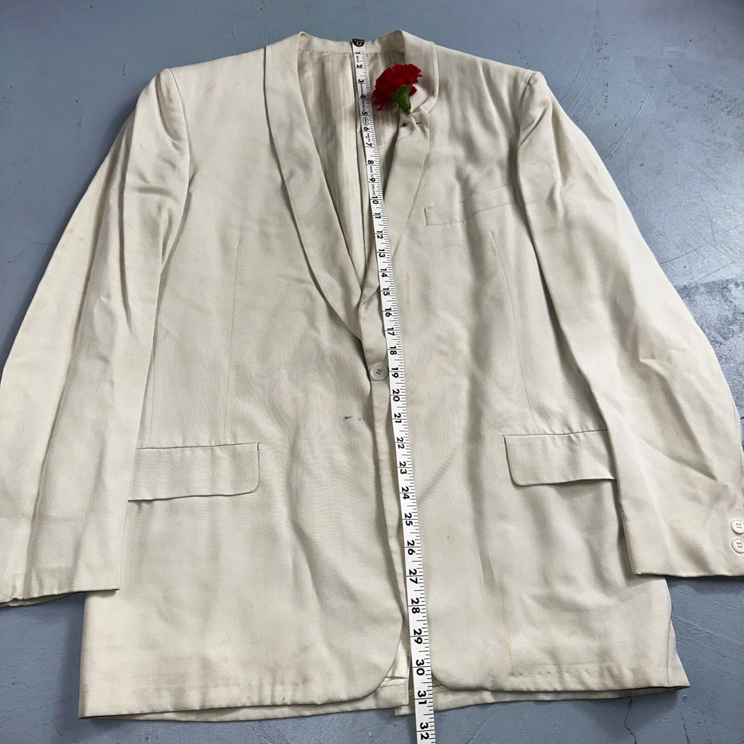 VTG Mens Suit 42 Jacket Coat 1970s Rockabilly 60s 70s USA White Thin Cream Rose
