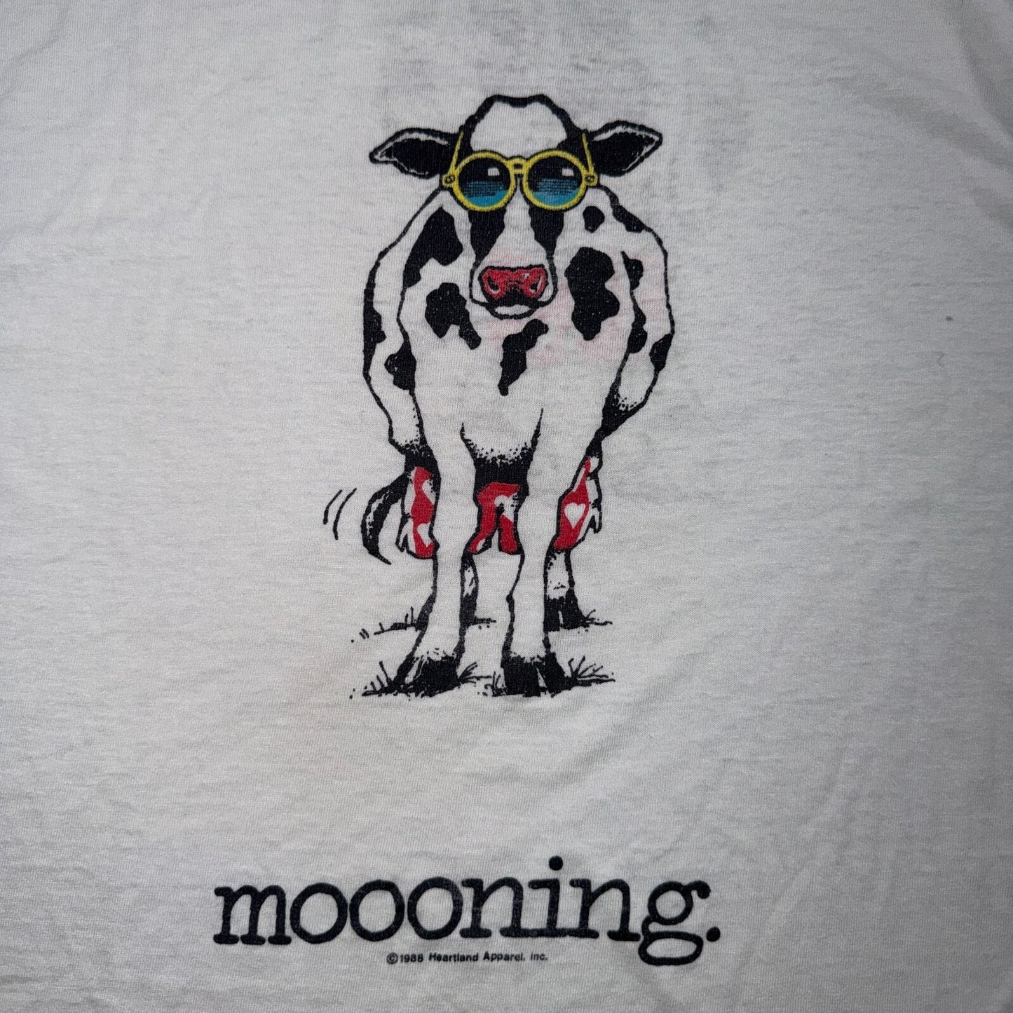 Cow Mooning Novelty Graphic Tee 80s VTG T Shirt 1980s Funny Joke Animals Thin