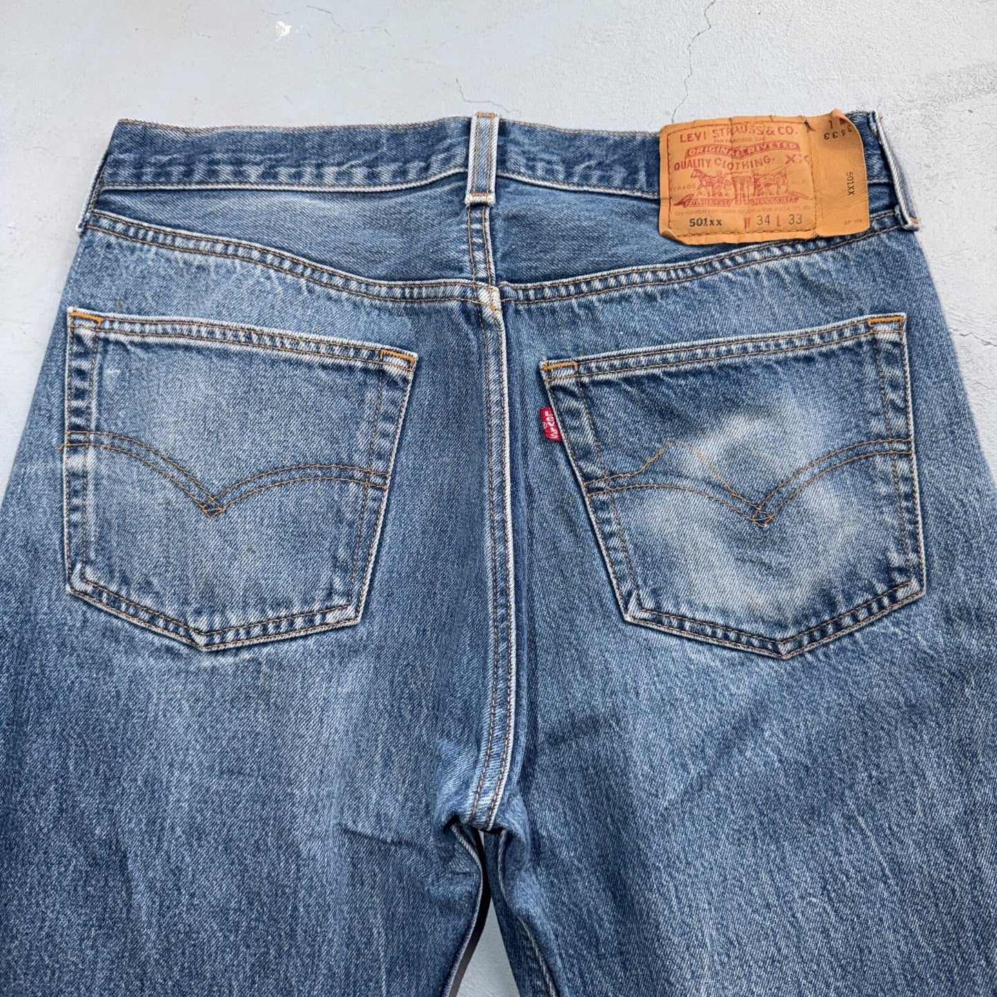 Levis 501 Vintage 90s USA XX Straight Leg Jeans Blue Light Wash 34x33 Act 31x28