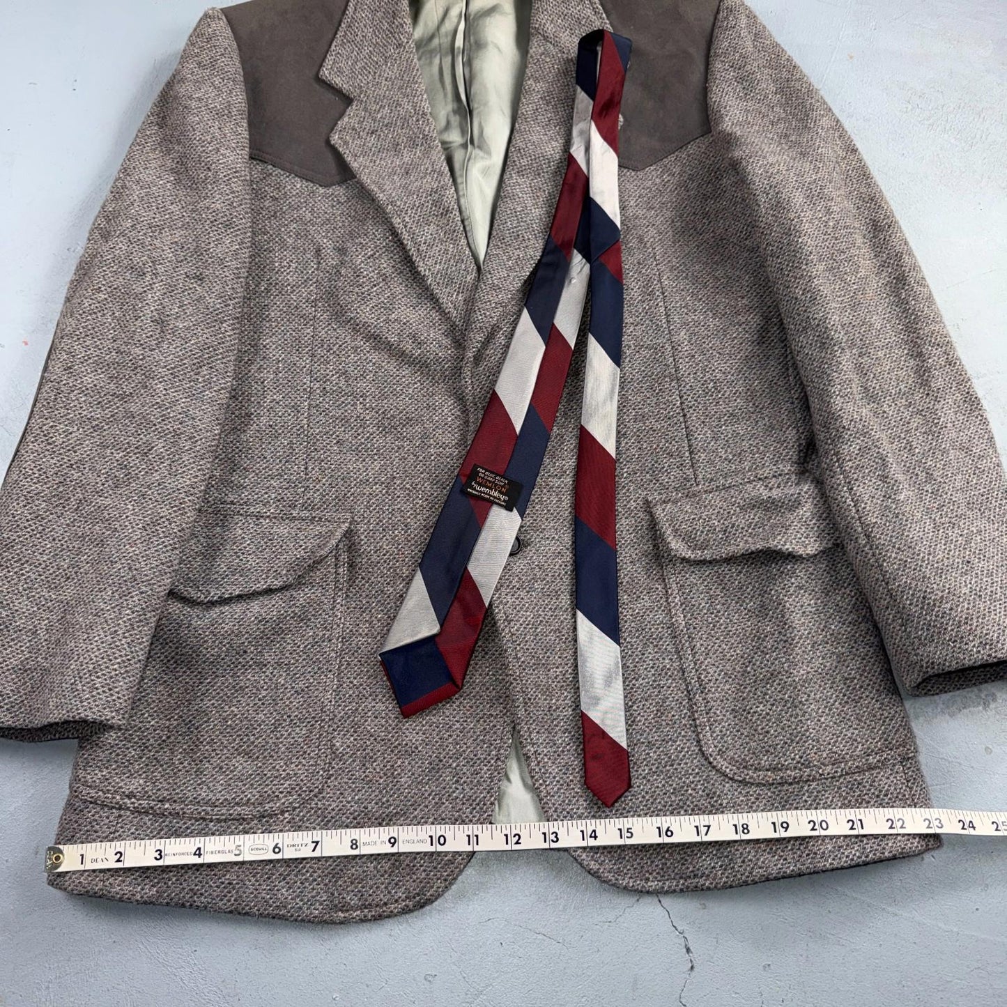 Pendleton Western Blazer Vintage Mens 42L USA Long Wool Gray Tweed Elbow Suede
