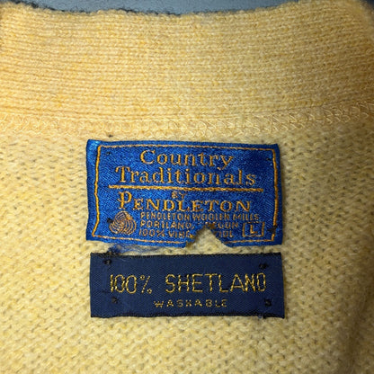 Pendleton VTG Mens Yellow Shetland Virgin Wool Button V Neck Cardigan Sweater 70