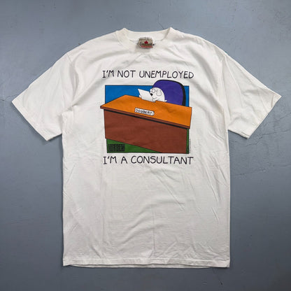 VTG 90s Dilbert Dogbert T Shirt I'm Not Unemployed Consultant Comic Art Funny