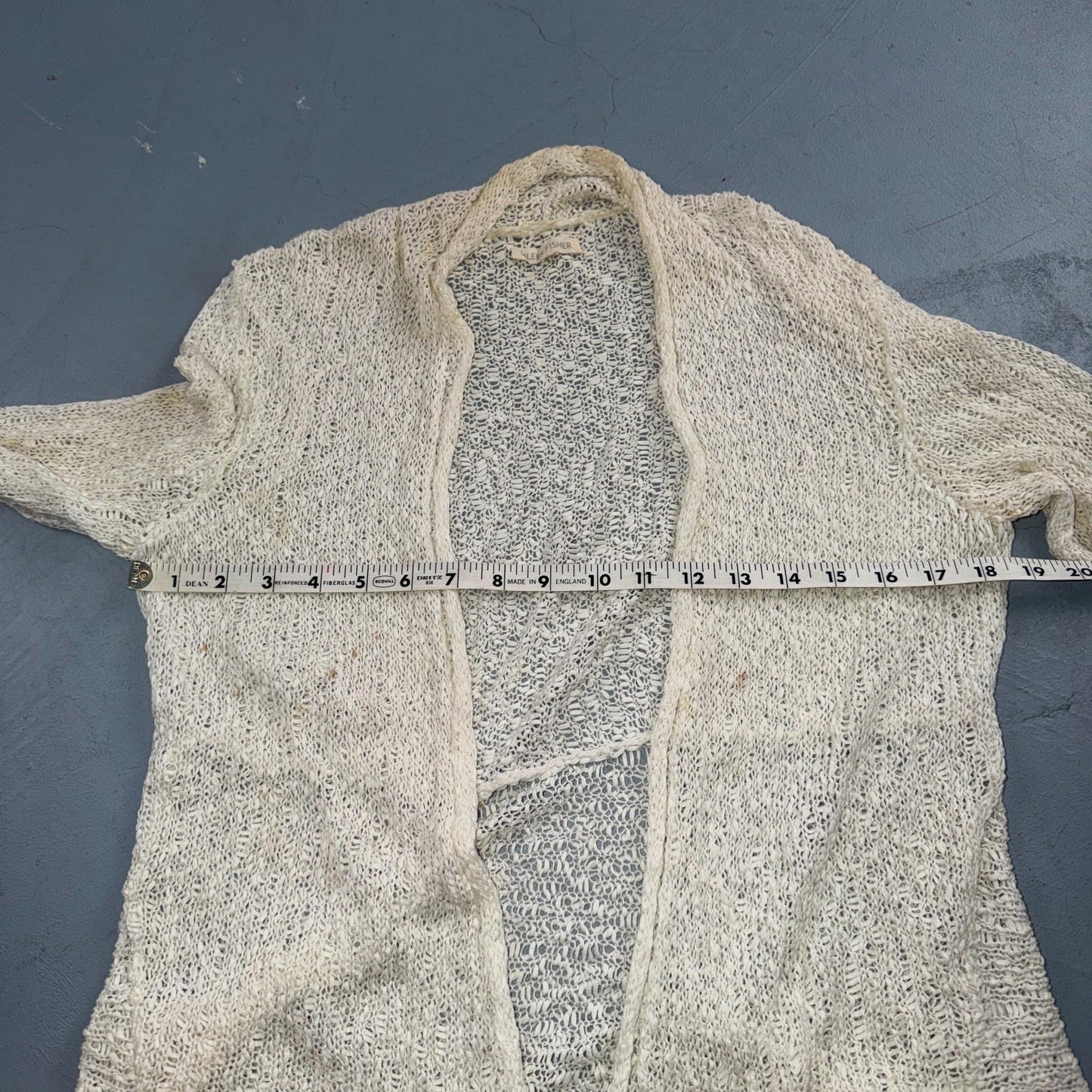 Eileen Fisher Cardigan Women Cream Linen Blend Loose Knit Lightweight Open XS