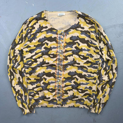 Sundance Tangier Camo Size Medium Yellow Button Down Cardigan Sweater Cute Y2K