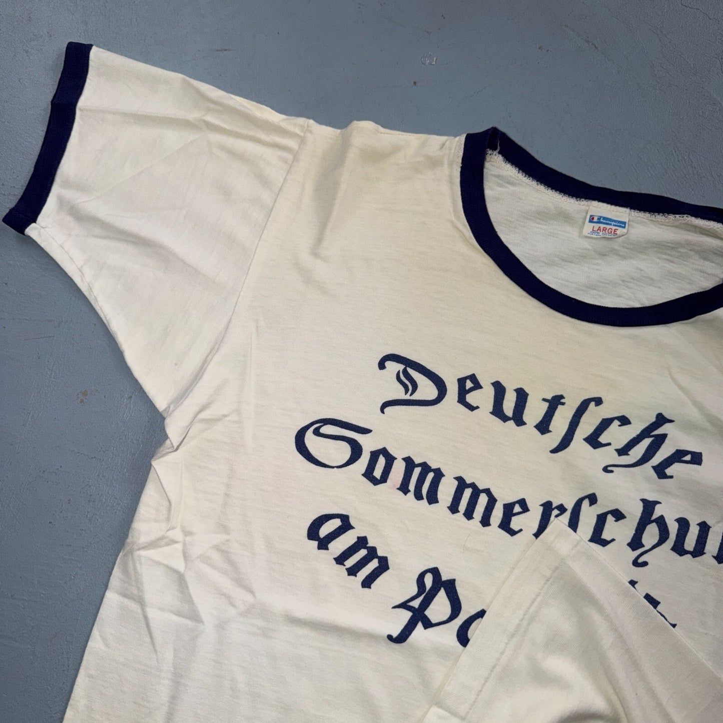 VTG 70s Champion Deutsche Sommerschule Pazifik German Ringer T Shirt PDX Oregon